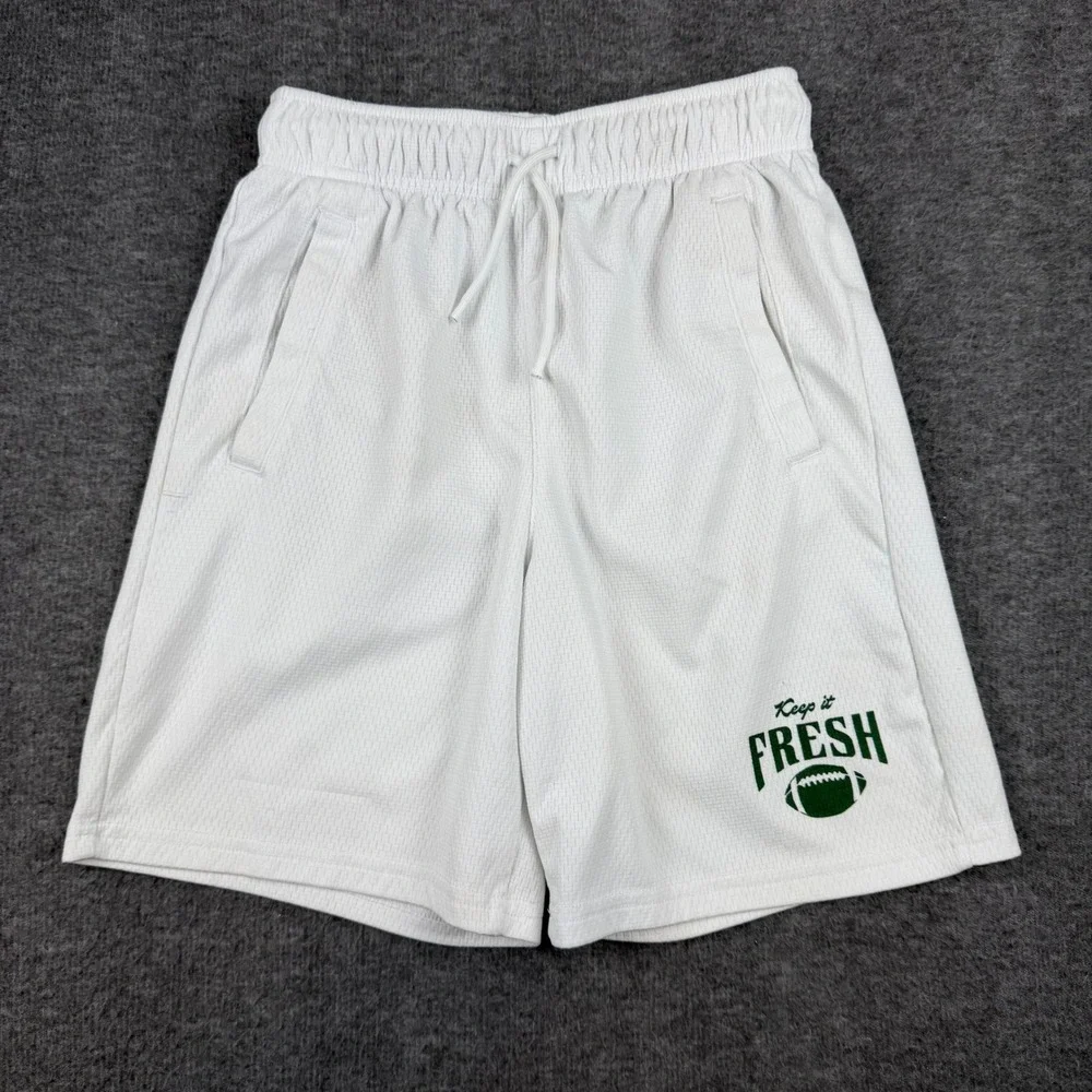 Old Navy Active Athletic Shorts Kids XL 14-16 White Go-Dry Cool Football Graphic
